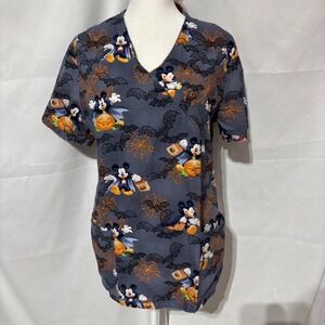Disney‎ Halloween Scrubs Top Cartoon Mickey Mouse as Vampire Size M Pumpkin